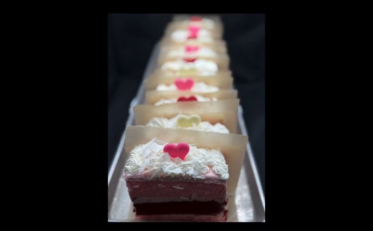 Pink champagne and red velvet cake