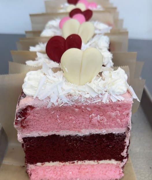 Pink champagne and red velvet cake